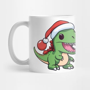 Kawaii T-Rex Dinosaur in Christmas Hat - Perfect for Dino Lovers Mug